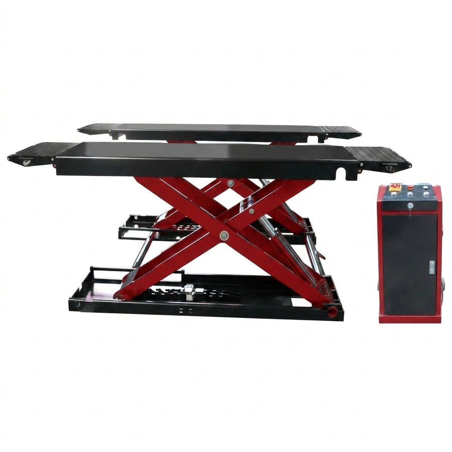 Highlift YL640BE CAR SCISSOR LIFT Max Lift Capacity 4 Tonne, Electric Locks Wheel Kit & Rubber Pads