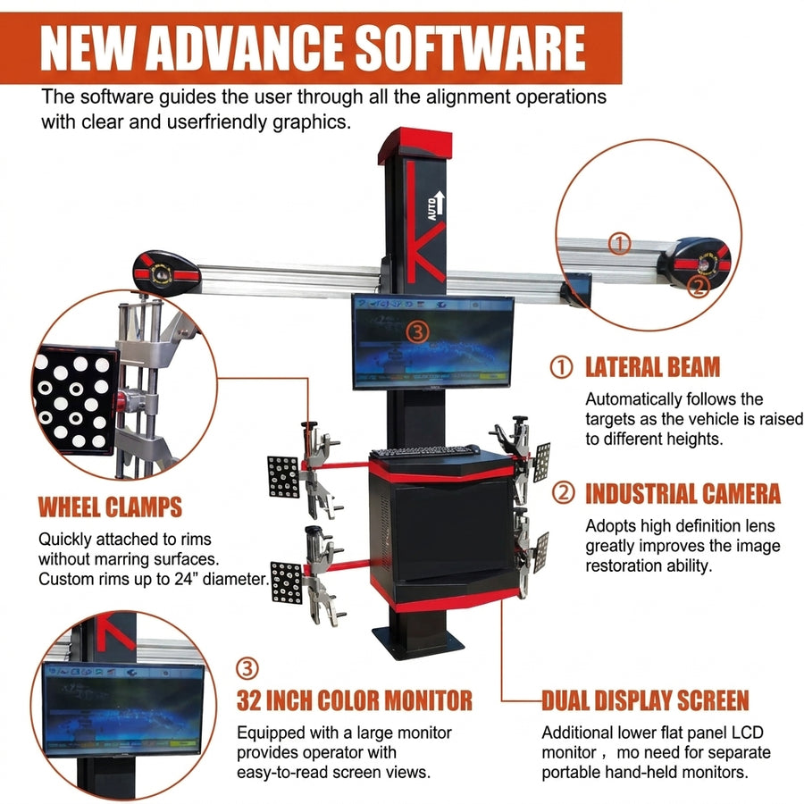 V3D-KL 3D Car Wheel Aligner, Laser Wheel Alignment Machine Automatic Lateral Beam