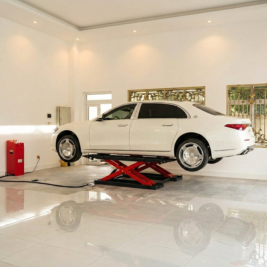 Highlift YL640BE CAR SCISSOR LIFT Max Lift Capacity 4 Tonne, Electric Locks Wheel Kit & Rubber Pads