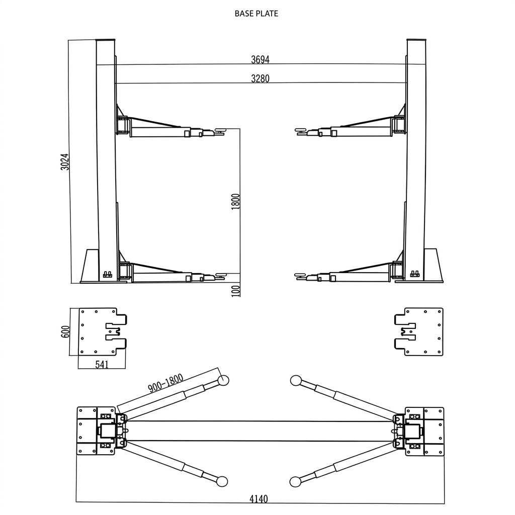 6.0 Tonne YL-550E Base Plate Car Hoist Extra High Columns, Electric Lock Release 6000kg
