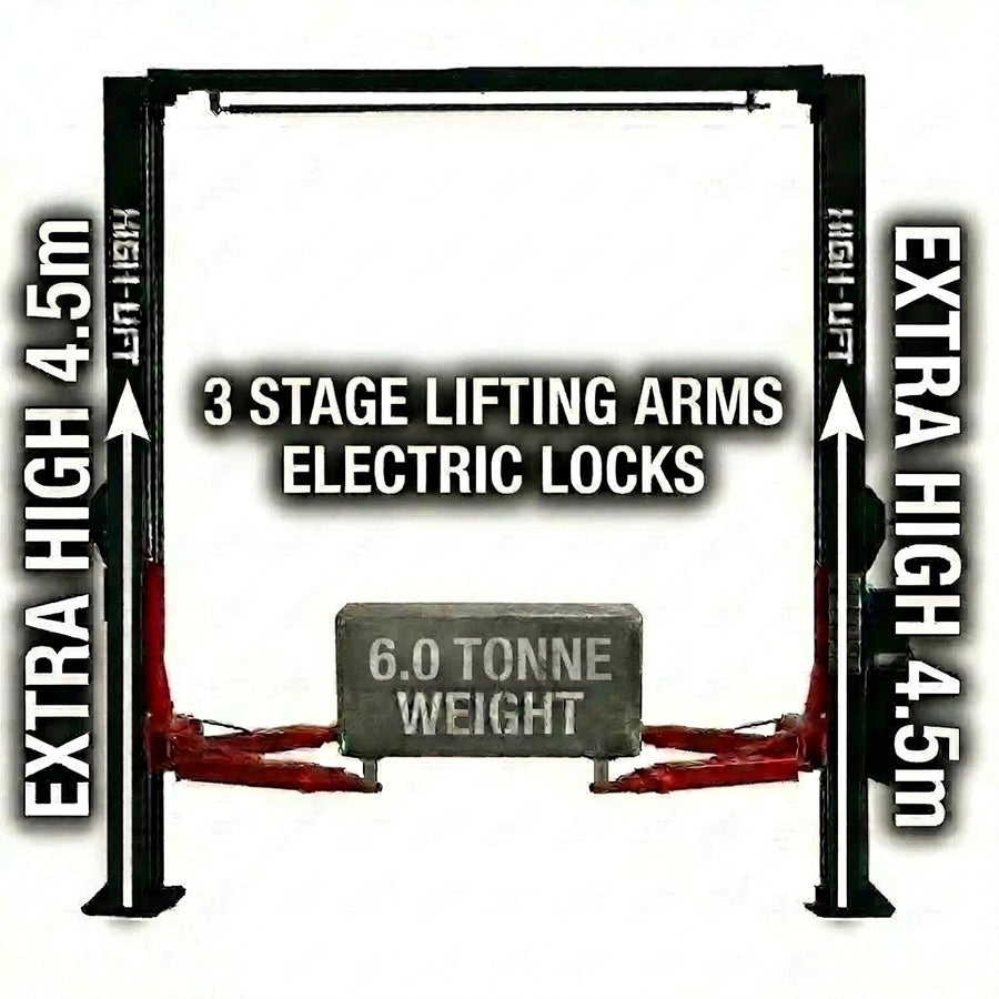6.0 Tonne YL-650E Clear Floor Car Hoist Extra High Columns, Electric Lock Release 6000kg