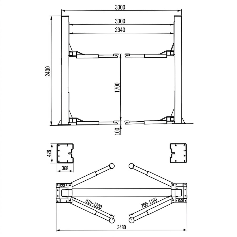 2.4m High Low Profile 4.5 Tonne Base Plate Car Hoist Electric Locks Suitable for Home Garage - YL-240SE