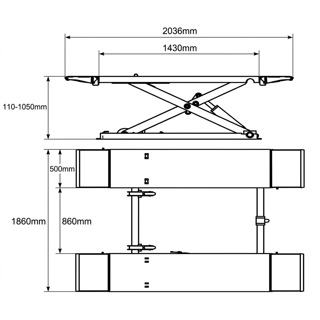 Highlift YL635BE CAR SCISSOR LIFT Max Lift Capacity 3.5Tonne With Electric Locks, Wheel Kit & Rubber Pads