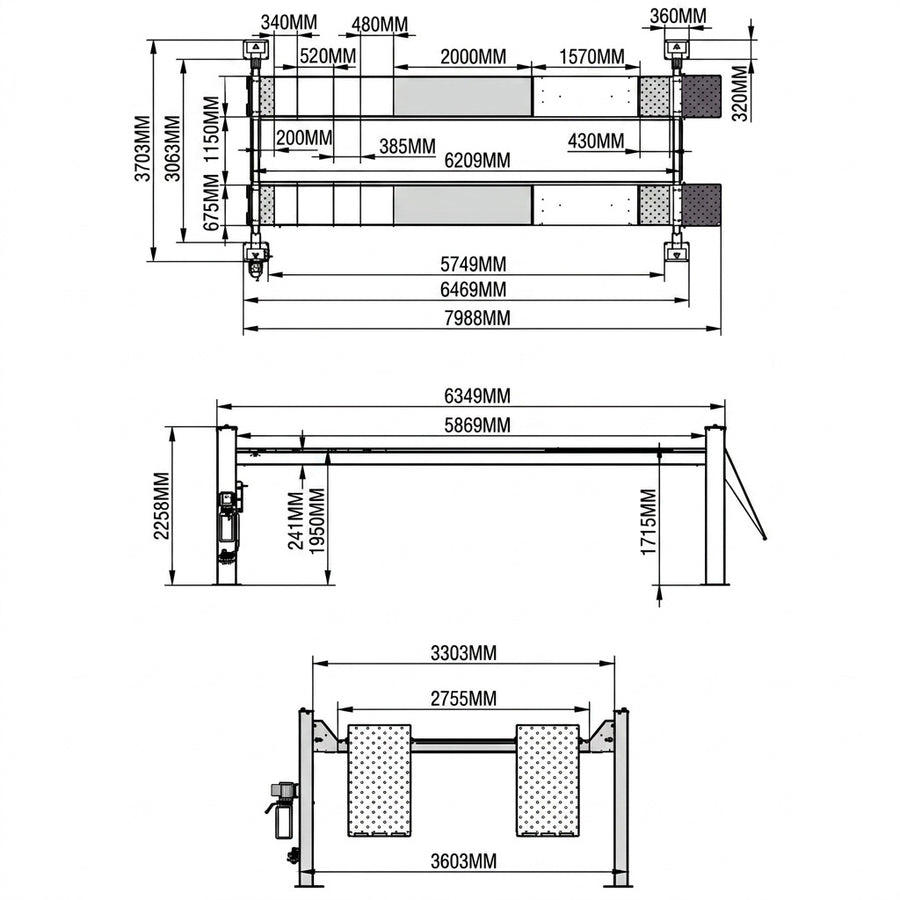 Highlift YL-8000 8 Tonne 4 Post Truck, Car Commercial Use with Wheel Alignment Slip Plates