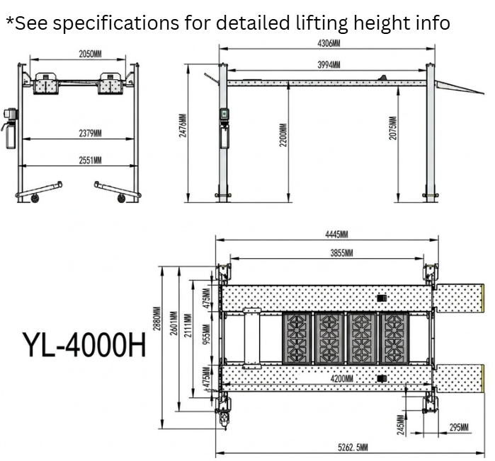 Highlift AYL4000-H 4 Post Car Hoist 4 Tonne Extra High Workshop Storage Hoist