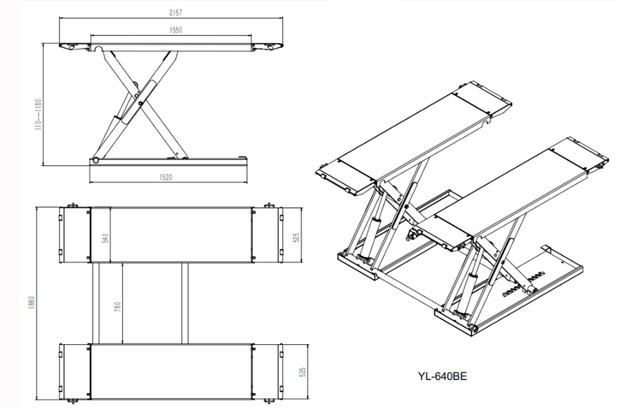 Highlift YL640BE CAR SCISSOR LIFT Max Lift Capacity 4 Tonne, Electric Locks Wheel Kit & Rubber Pads