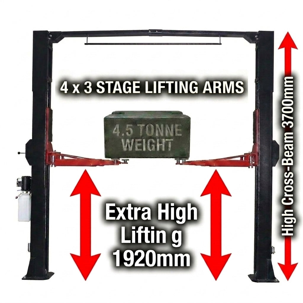 4.5 Tonne Clear Floor Car Hoist Single Point Release 2020mm Lift Height, 4 x 3 Stage arms YL-345