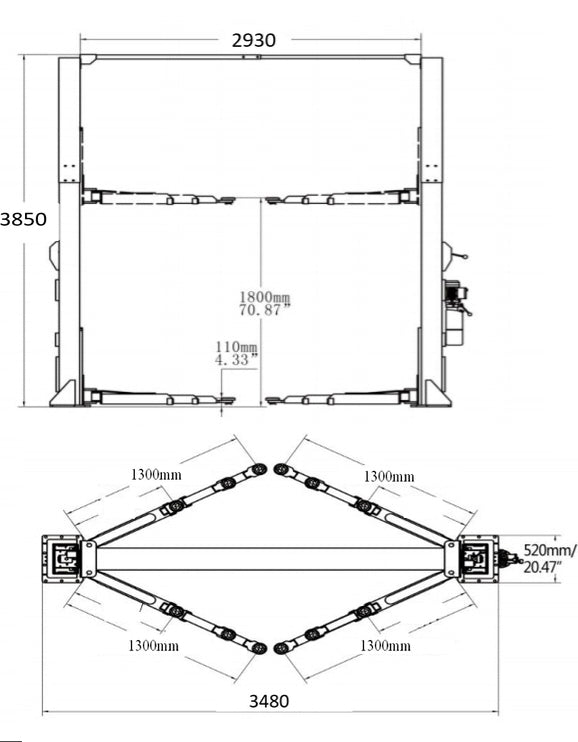 5Tonne YL-350 Clear Floor Car Hoist Extra Thick Columns, Single Point release 5000kg