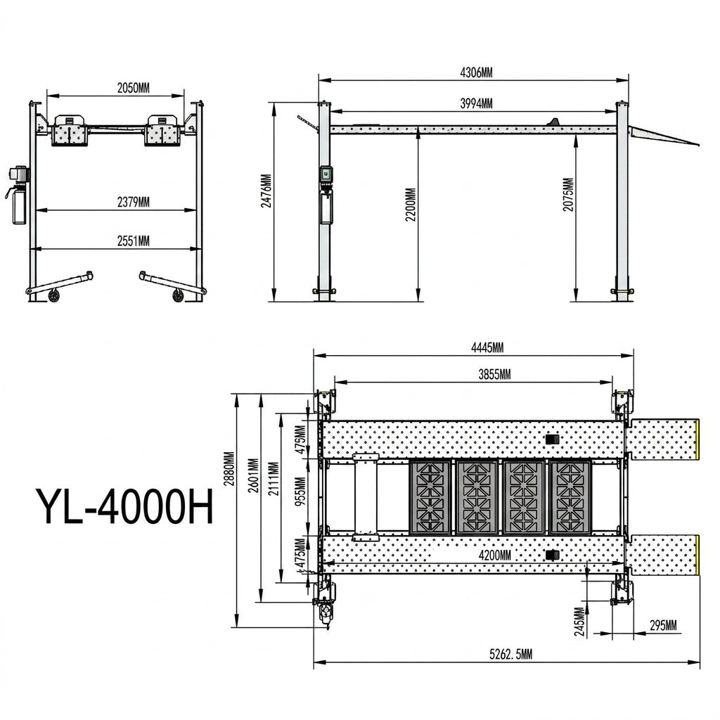 Highlift AYL4000-H 4 Post Car Hoist 4 Tonne Extra High Workshop Storage Hoist