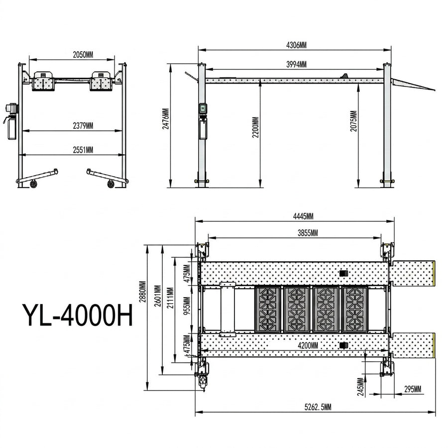 Highlift AYL4000-H 4 Post Car Hoist 4 Tonne Extra High Workshop Storage Hoist
