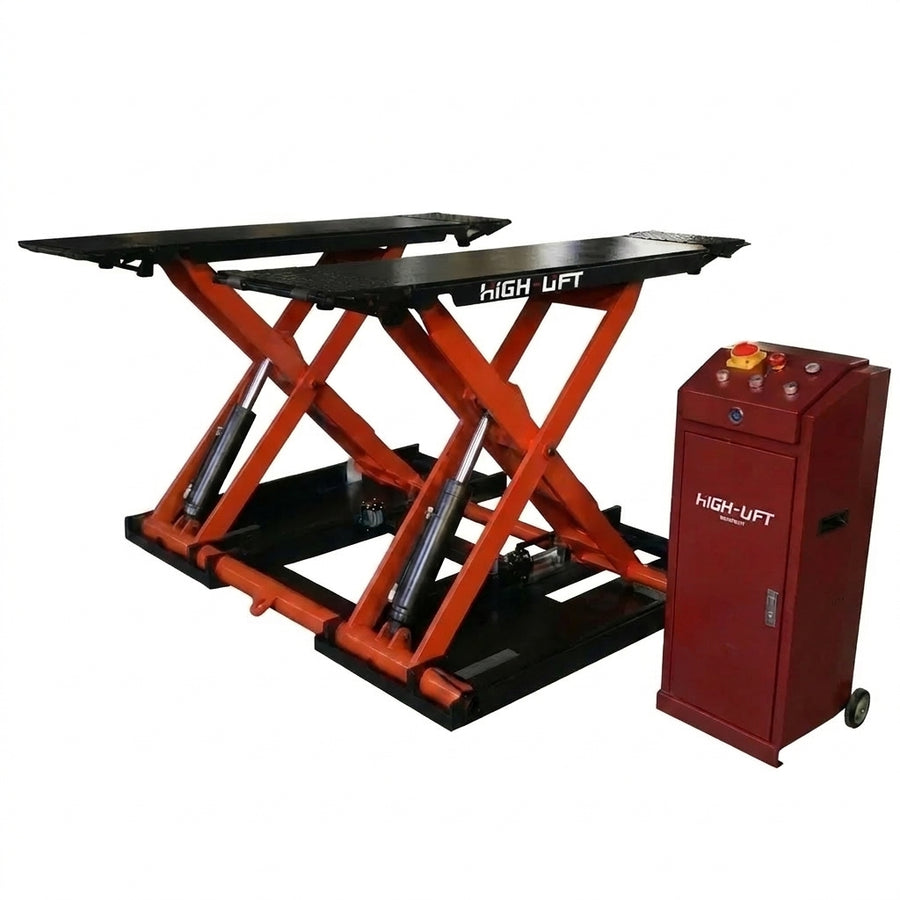Highlift YL640BE CAR SCISSOR LIFT Max Lift Capacity 4 Tonne, Electric Locks Wheel Kit & Rubber Pads