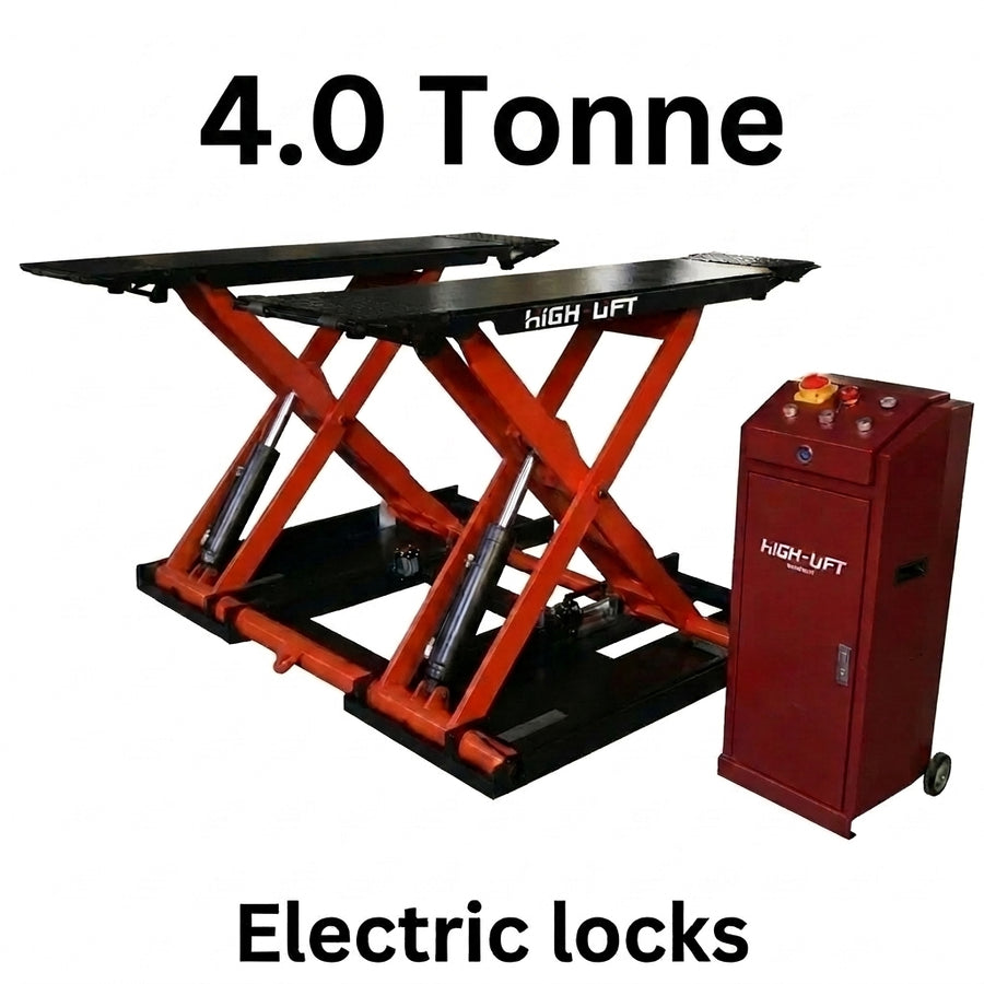 Highlift YL640BE CAR SCISSOR LIFT Max Lift Capacity 4 Tonne, Electric Locks Wheel Kit & Rubber Pads
