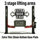 YL-250W 5 Tonne Extra Wide Base Plate Car Hoist With 3 Stage Arms Single Point Release 3.4m Between Columns 5000kg