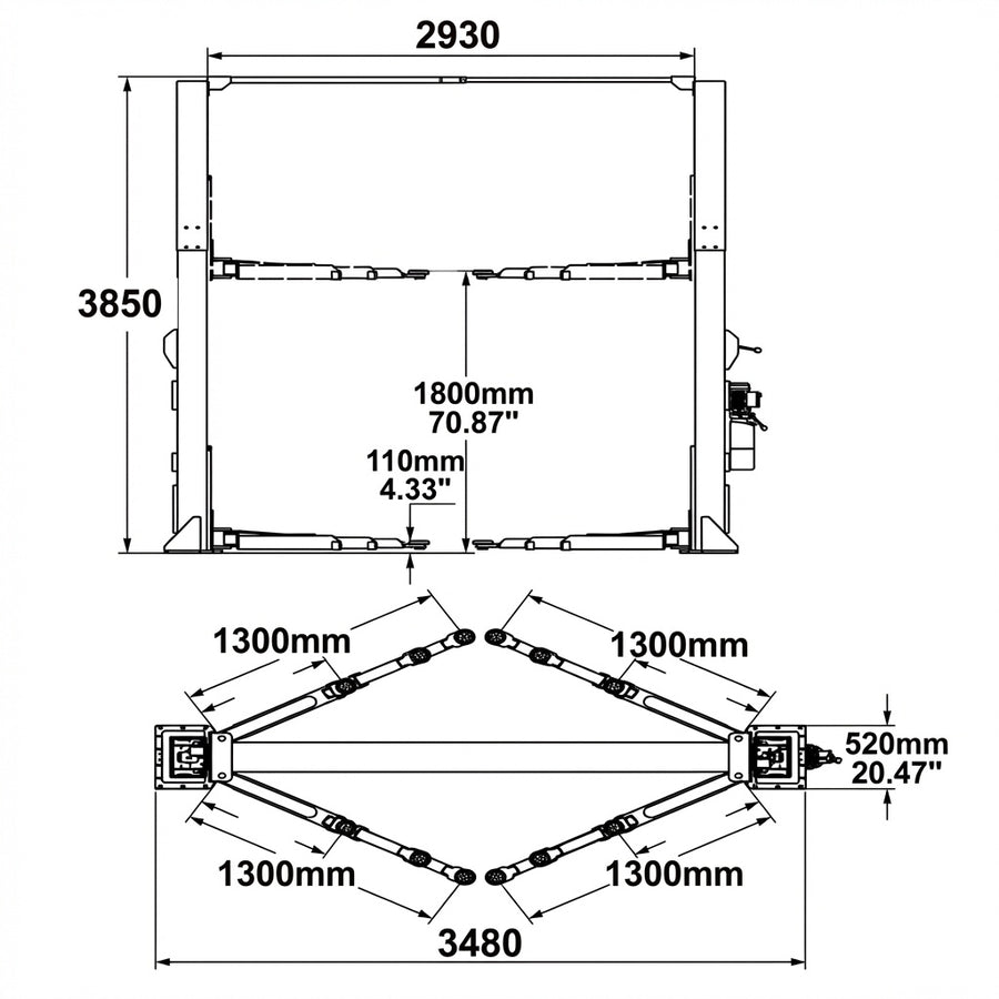 5Tonne YL-350 Clear Floor Car Hoist Extra Thick Columns, Single Point release 5000kg