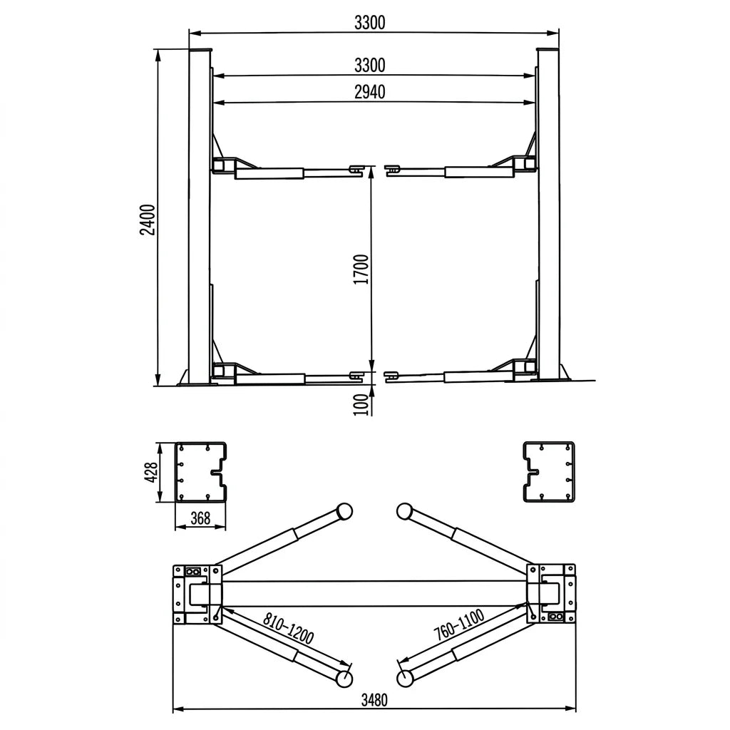 2.4m High Low Profile 4.5 Tonne Base Plate Car Hoist Electric Locks Suitable for Home Garage - YL-240SE