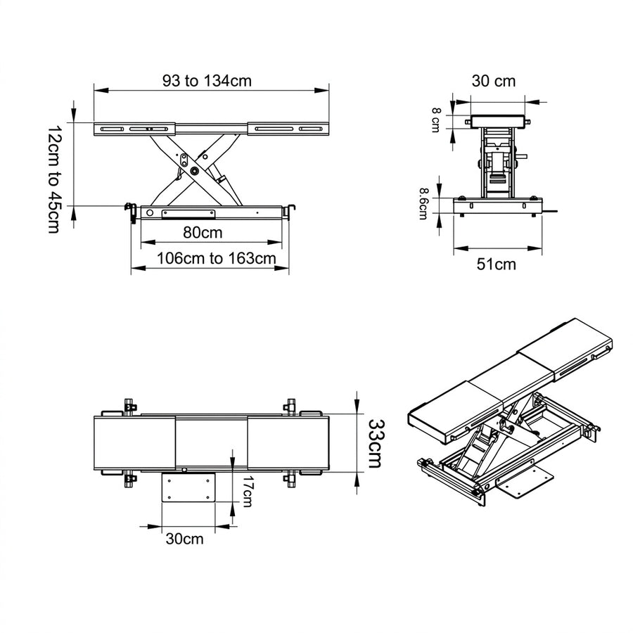 2 Tonne Car Hoist Rolling Bridge Jack to Suit YLPF-4500 With Air/Hydraulic Pump