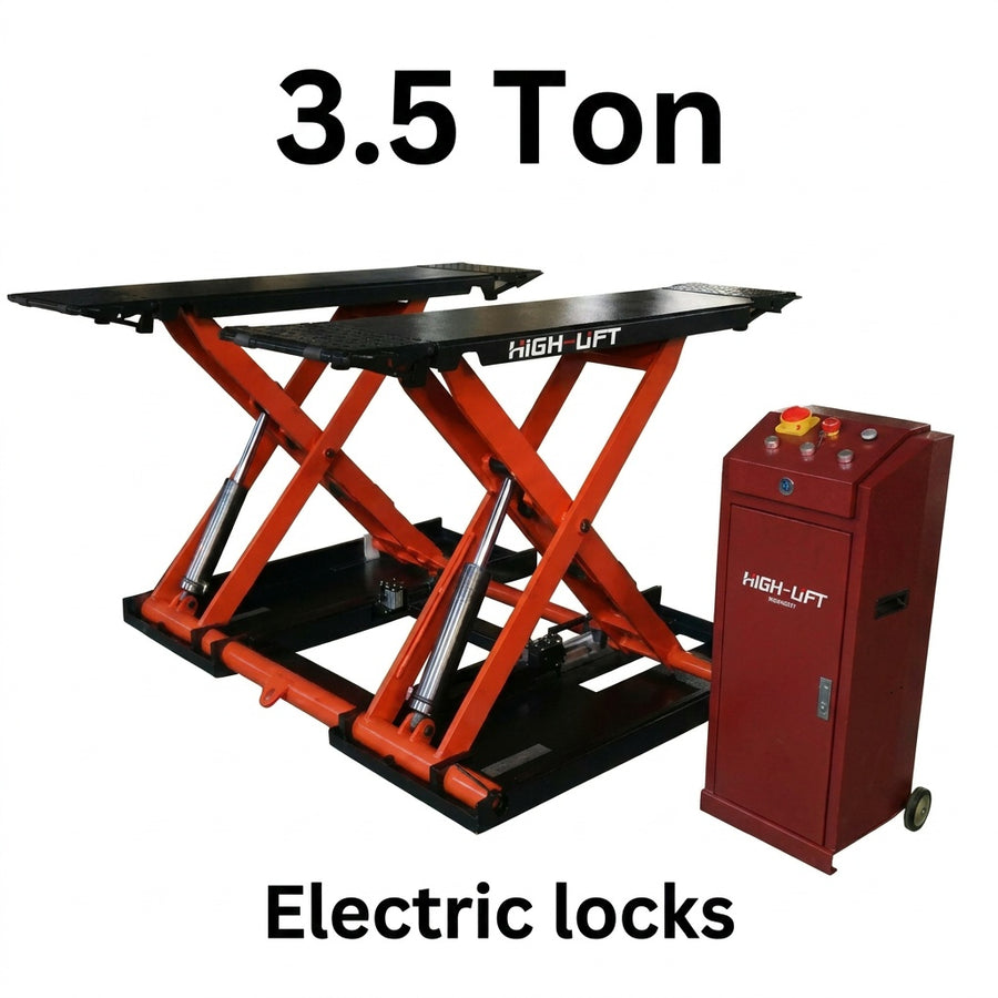 Highlift YL635BE CAR SCISSOR LIFT Max Lift Capacity 3.5Tonne With Electric Locks, Wheel Kit & Rubber Pads