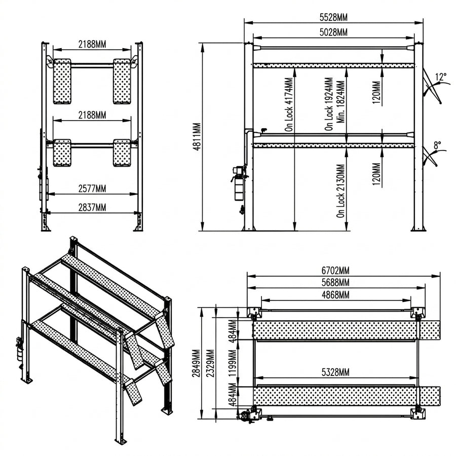 Highlift Triple Stacker Car Parking Storage Hoist 4.5Tonne