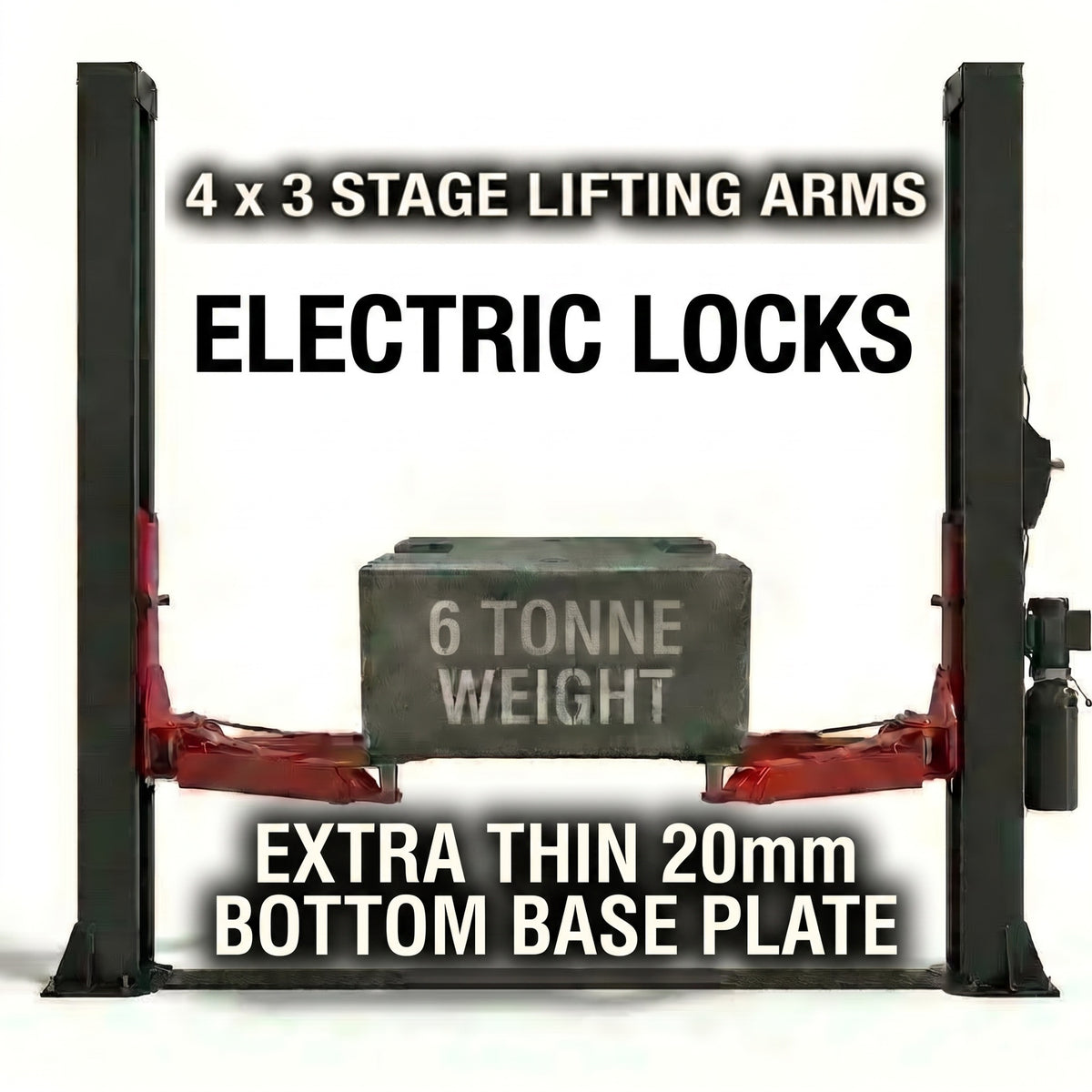 6.0 Tonne YL-550E Base Plate Car Hoist Extra High Columns, Electric Lock Release 6000kg