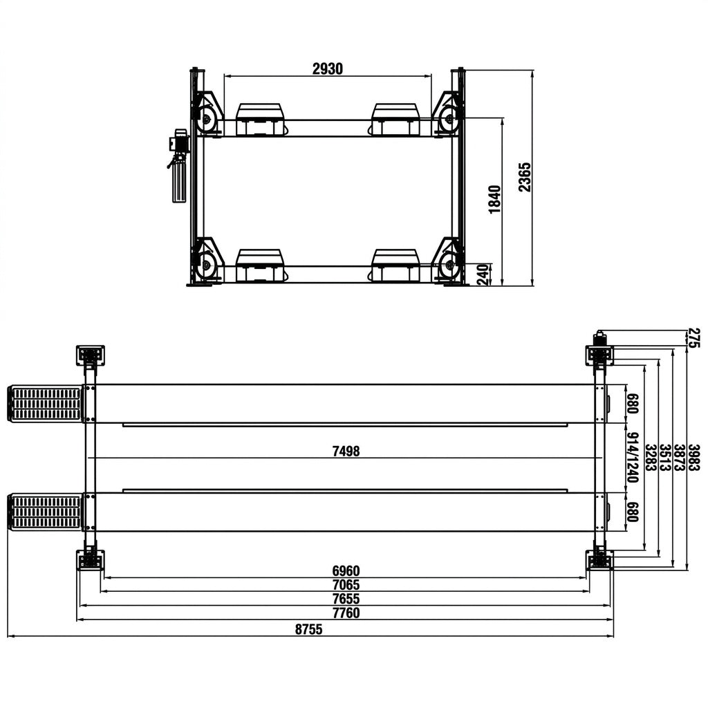 Highlift 15 Ton 4 Post Truck Hoist Extra Long 7.5Meters