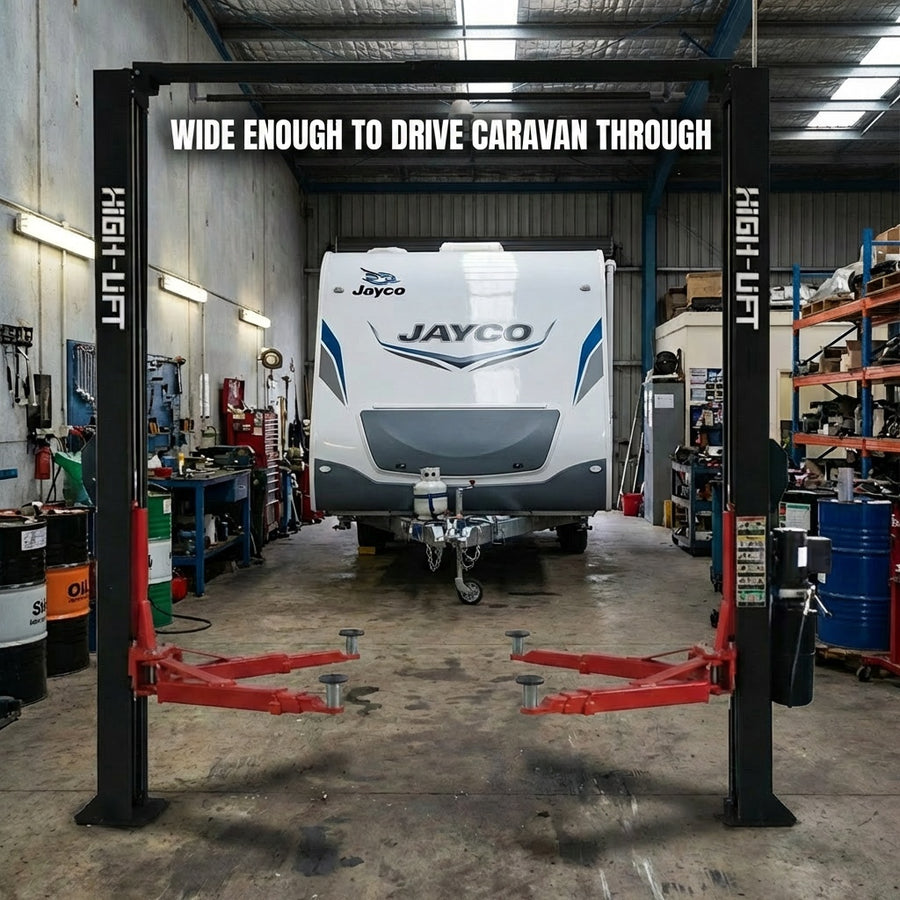 YL-350W 5 Tonne Extra Wide Clear Floor Car Hoist With 3 Stage Arms Single Point Release 3.4m Between Columns 5000kg