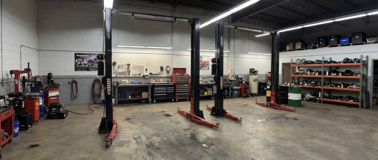 Workshop fitted with two post car hoists