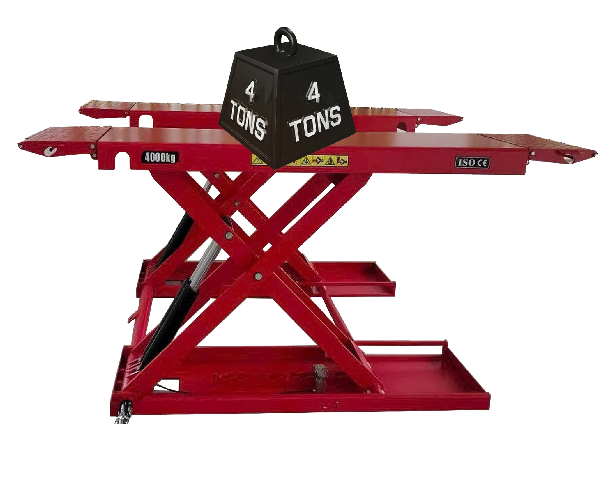 YL640BE CAR SCISSOR LIFT Max Lift Capacity 4 Tonne With Electric Locks Twin Rams, Wheel Kit & Rubber Pads