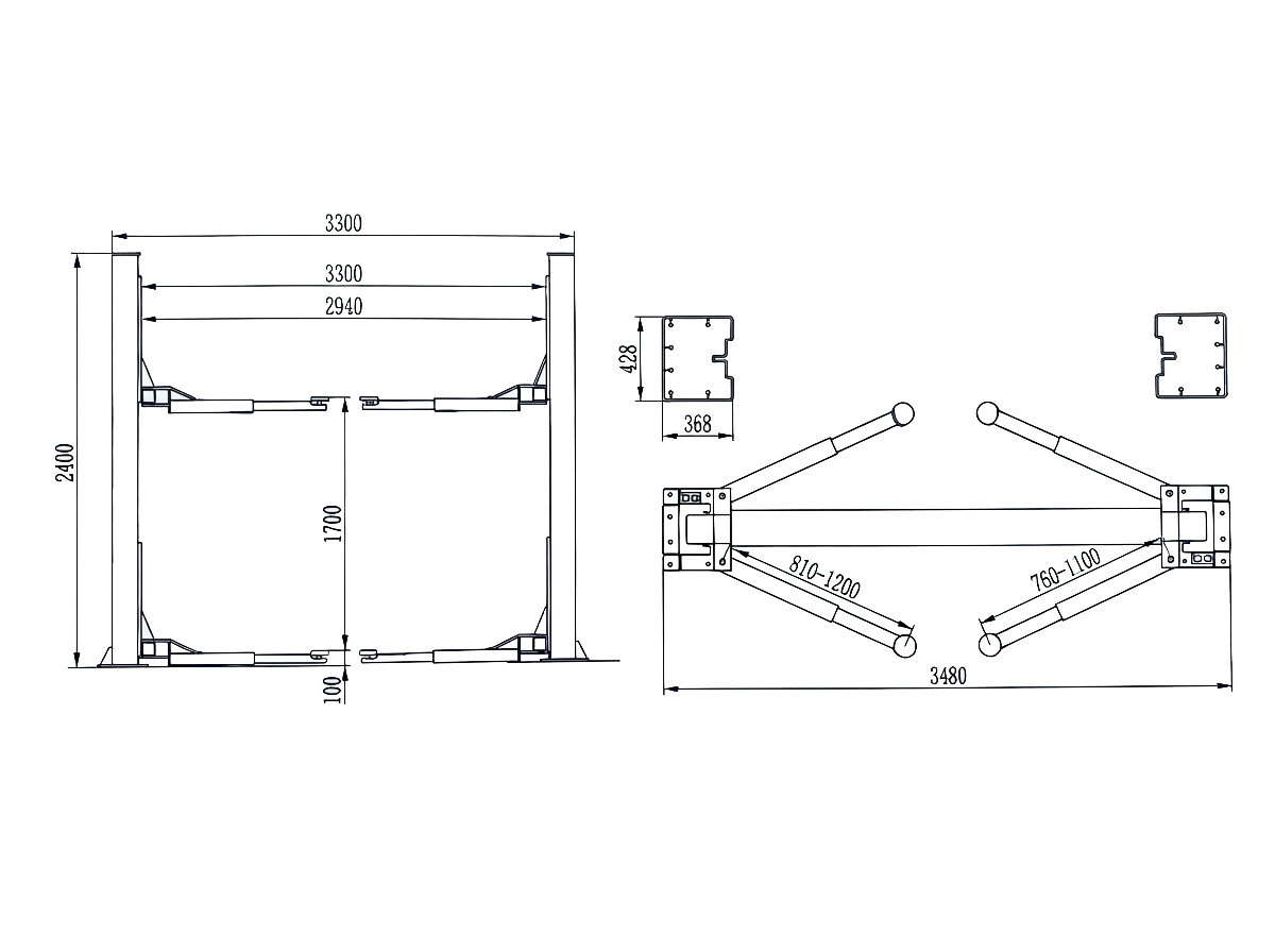 2.4m High Low Profile 4.5 Ton Base Plate Car Hoist Electric Locks ...